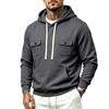 Men’s Heavyweight Fleece-Lined Outdoor Sports Loose-Fit Workwear Plain-Coloured Hooded Sweatshirt for Autumn/Winter