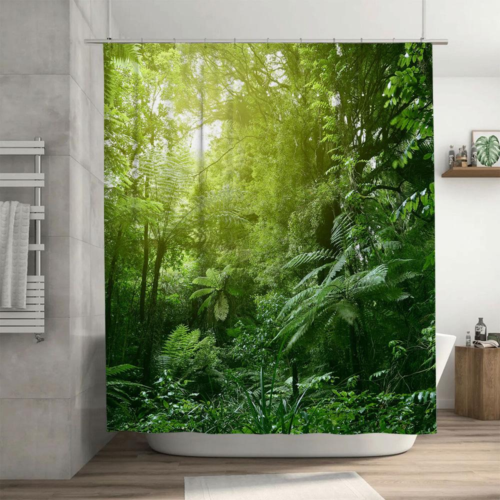 Blue Shower Curtain for Bathroom Modern Solid Color with Rod Hooks Water Resistant Bath Liner Decoration in Home Garden