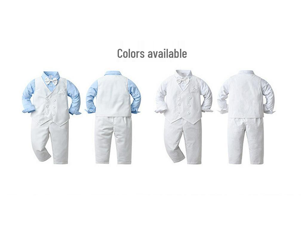 British Gentleman Christening Outfit: Boys' Long-Sleeve Three-Piece Set for Spring & Autumn
