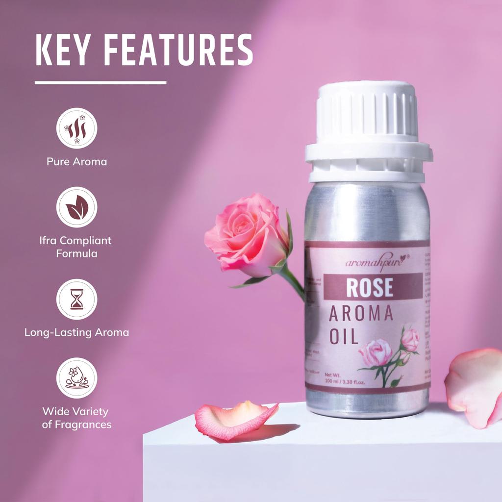 Aromahpure Rose Aroma Oil | 100ml Undiluted & Natural | Long-Lasting Scent for Aromatherapy, Candle & Soap Making, Diffusers, Room Freshener