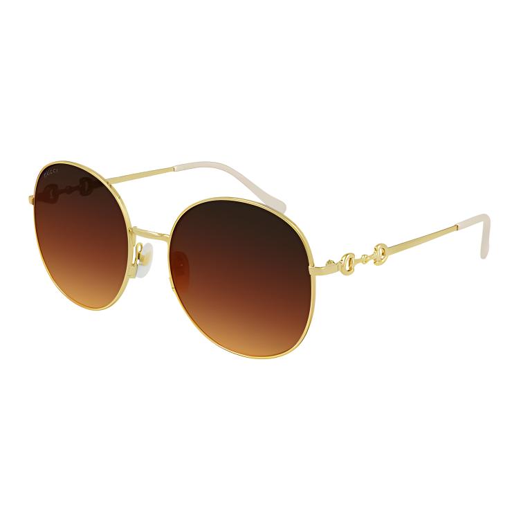 

GUCCI Horsebit Lightweight Metallic Gold Round Frame White Mirror Retreat Sunglasses Brown Women s коричневый