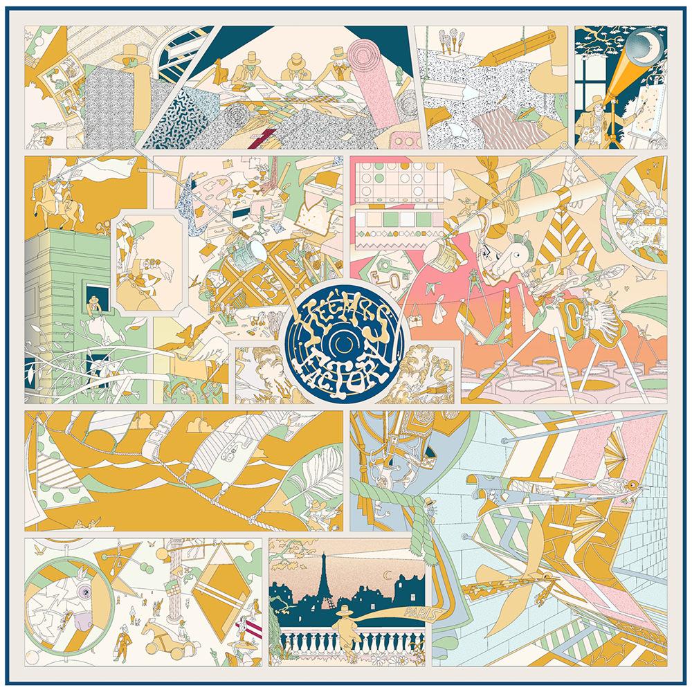 

90*90Cm New Cartoon Comic Puzzle Wild Will Mulberry Silk Square Scarf Headscarf Fashion Luxury Square Sun Protection Scarves 90x90CM