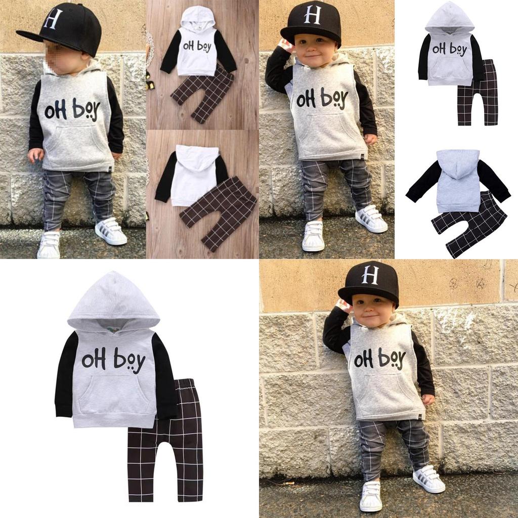Stylish 2pcs Toddler Baby Boys Oh Boy Outfits Hoodies Pants Leggings