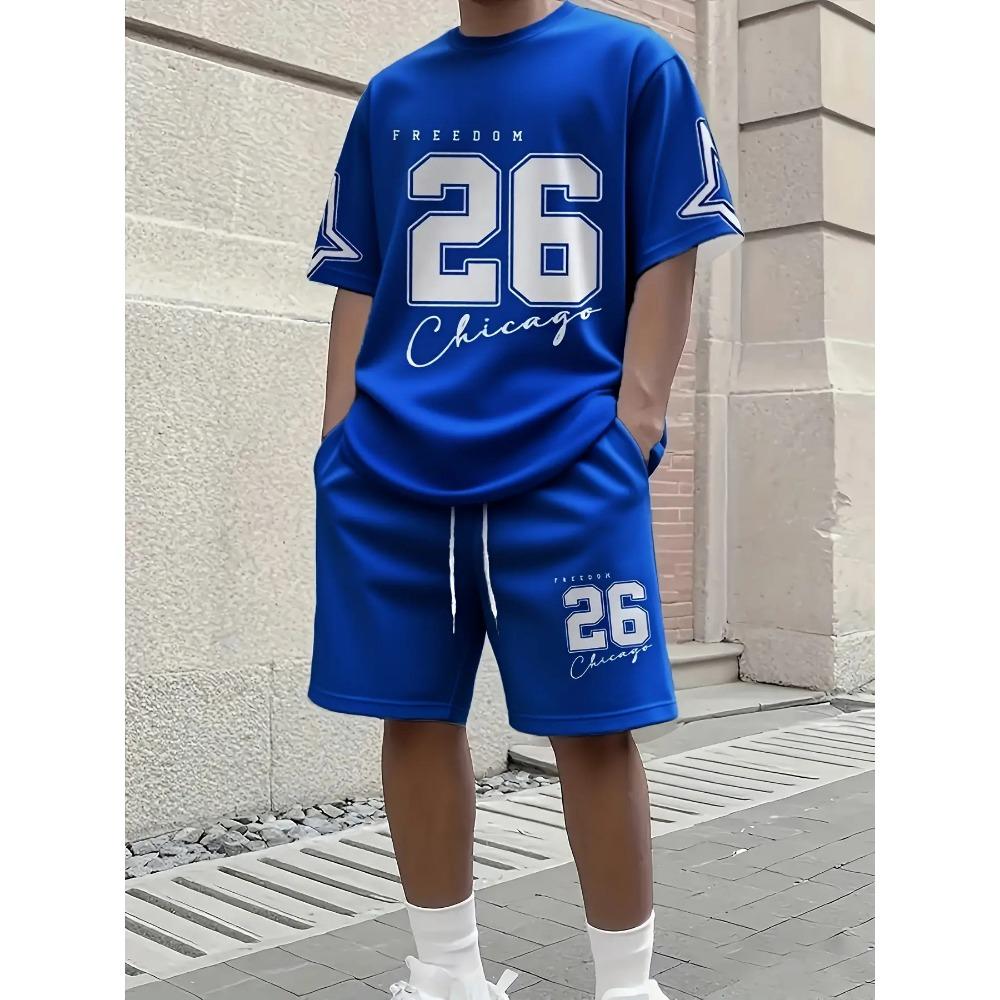 Men s casual short sleeved shorts set 2XS
