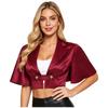 Women Satin Jacket Top Lapel Collar Flutter Sleeve Front Button Blouse Victorian Style for Casual Daily Party Wear