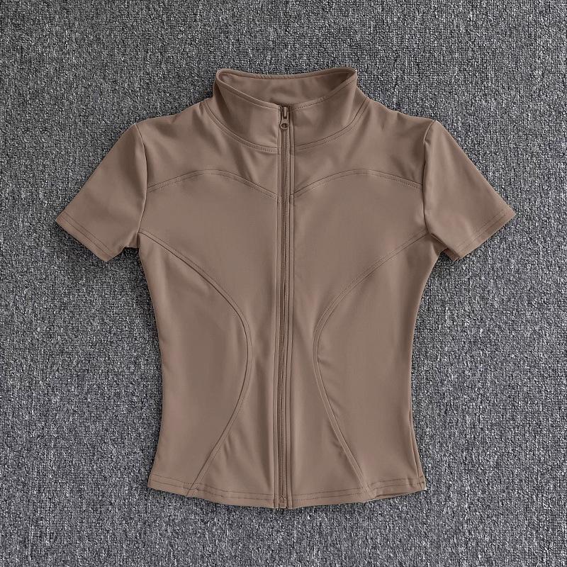 Women's Quick-Dry Slim-Fit Yoga Top - Waist-Cinching Short Sleeve with Half-High Collar