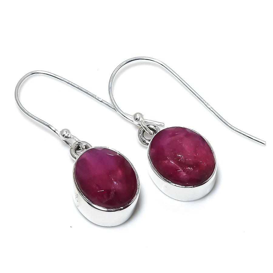 Red Ruby(Simulated) Gemstone Handmade 925 Sterling Silver Gift Earring 1" r4O47