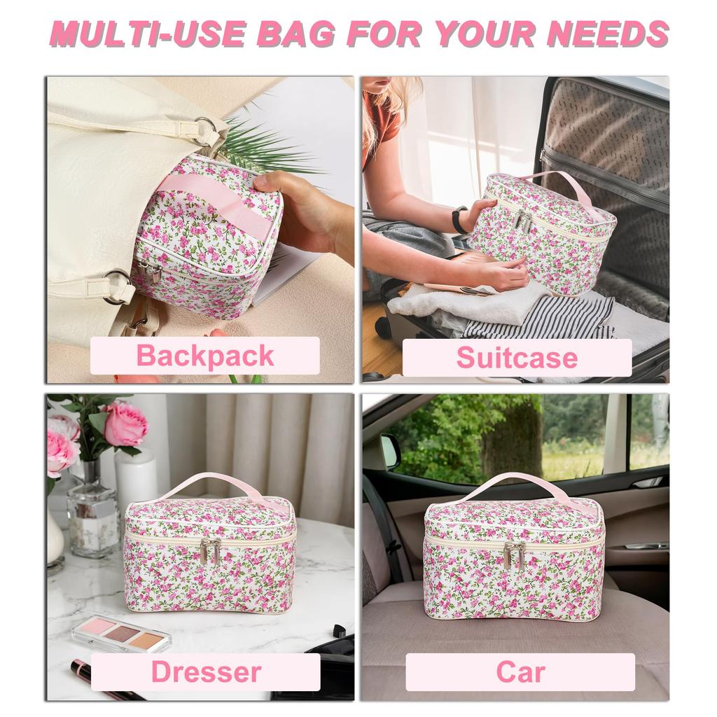 VOCOSTE Porta Trucco Grande Elegante e Rosso Rosa Pochette da Donna, Scatola, Capacità, Carino, Adatto al Viaggio,