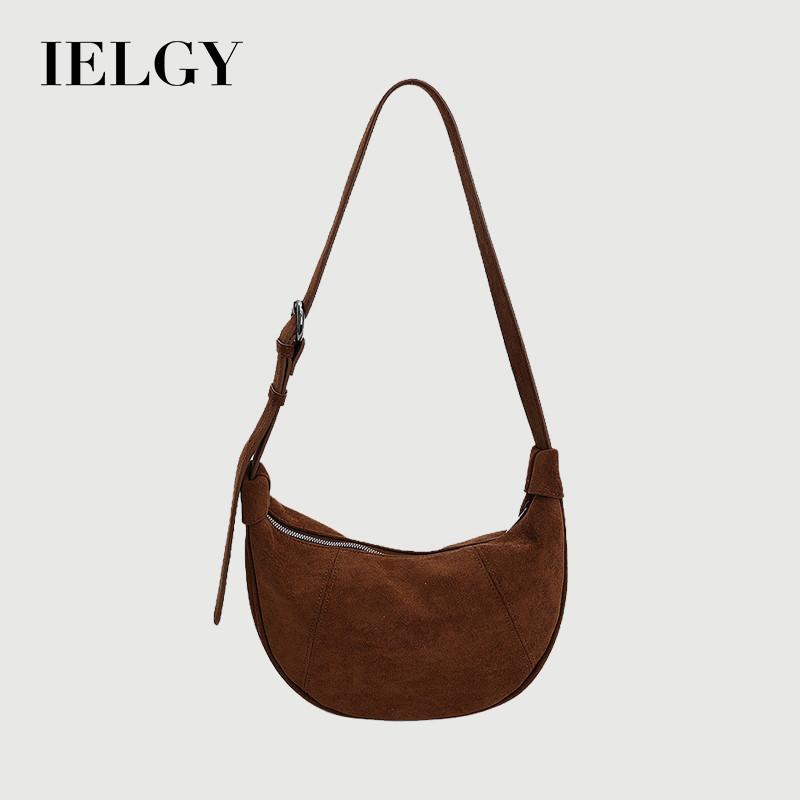 IELGY Leopard Print Suede Commuter Dumpling Bag Frosted Suede One-Shoulder Messenger Crescent Bag