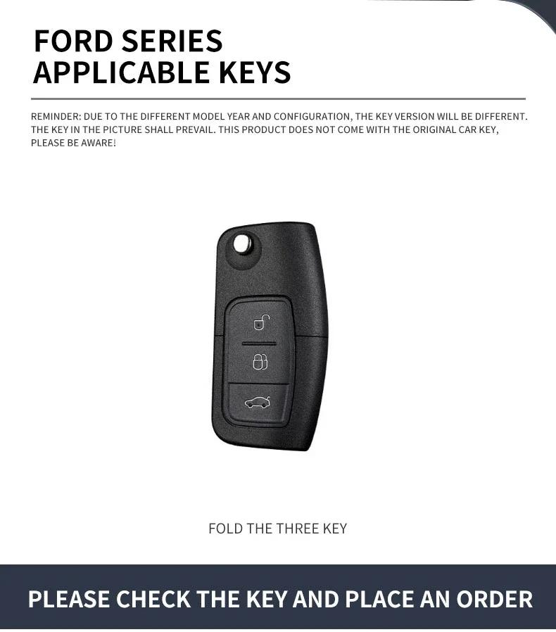 Car Sticker Hot For Ford Zinc Alloy Leather Car 3 Buttons Flip Key Case Cover Smart Remote Shell For Ford Fiesta Focus MK2 Monde