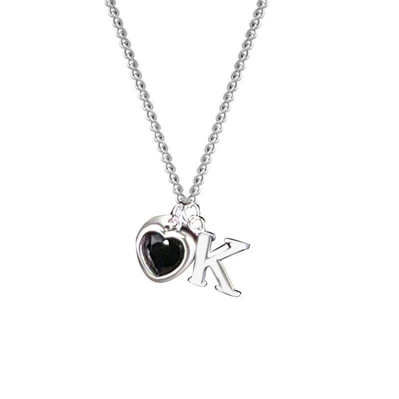 Black Diamond Love Necklace Letter K Heart Shaped Collar Chain Cold and Elegant Design Neckchain