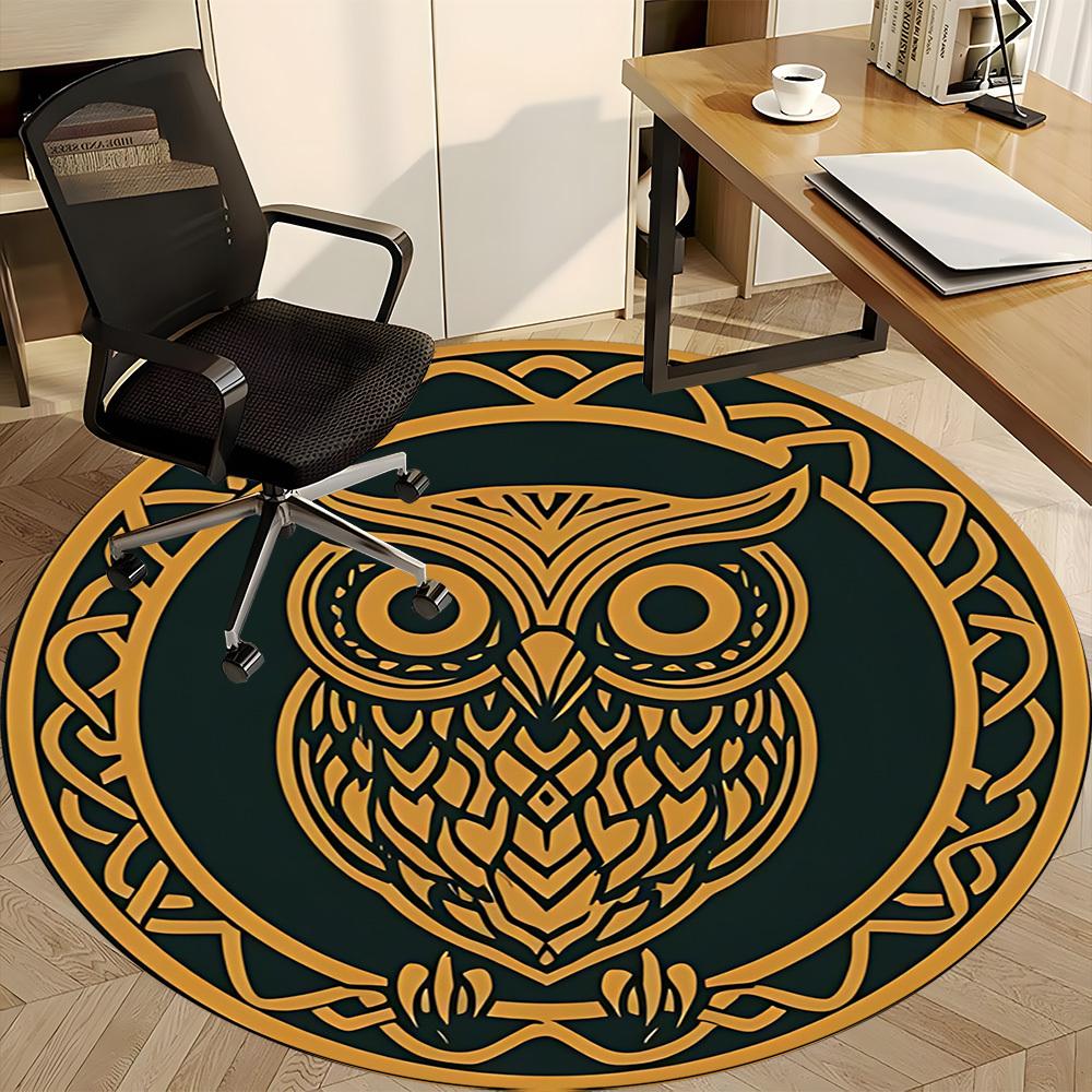 1pc Owl Office Round Area Rug, Mat Suitable For Office, Under Office Chairs Bedroom Living Room Home Decor, Room Deco