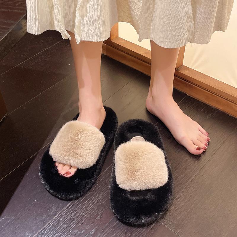 Thick-soled heightening fluffy slippers for women's outer wear 2025 new autumn and winter popular cotton tows cute cotton slippers