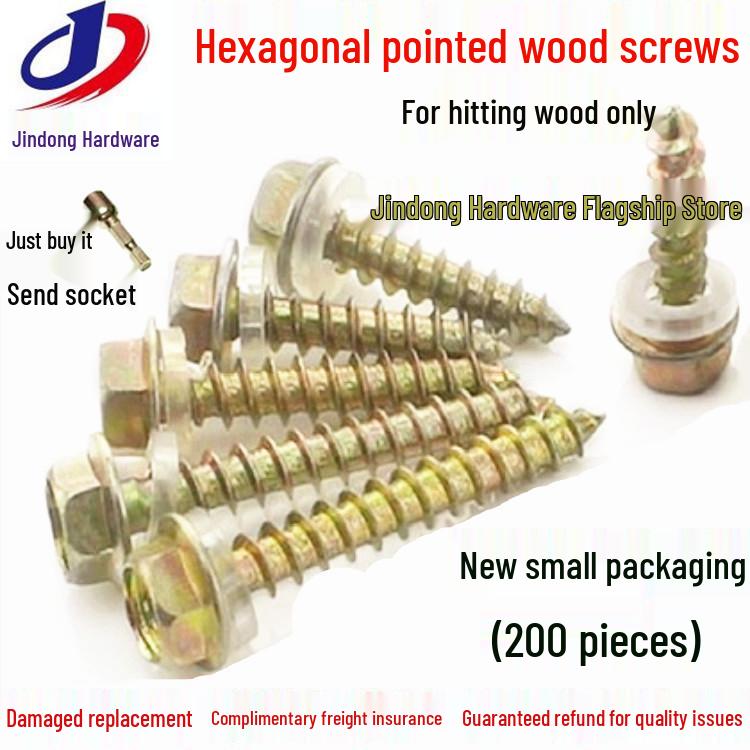 Šestihranná zásuvka M5M6 Prodloužený samovrtný vrut do dřeva s ostrým koncem a hlavou