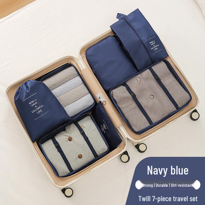 Seven-Piece Travel Packing Bag Set: Clothes, Underwear, Cosmetics, and More.