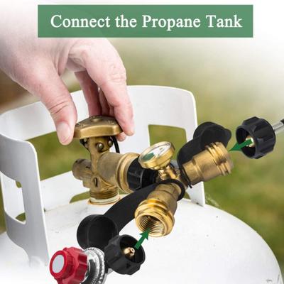 Yousheng 2-Way Gas Tank Adapter with Gas Level Indicator Gauge Metal Propane Tank Connector Outdoor Camping Cooking Gas Tank Converter