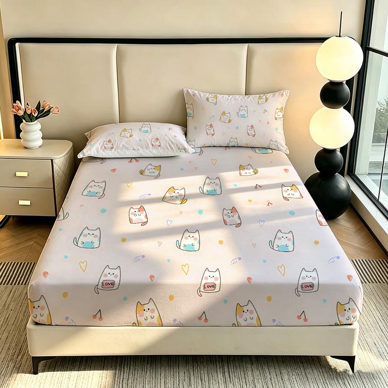 3pcs Cartoon Bear Kitten Printed Chipless Bed Sheet Set Multiple Sizes Soft Bed Cover Bedroom Bedding Decoration, Gift Bedding