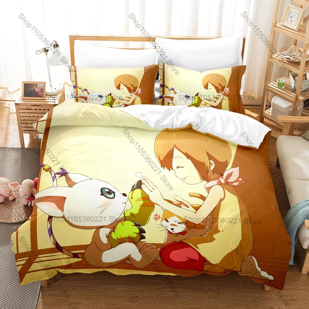 New Digimon 3PCS Bedding Set Duvet Cover And Two Pillowcases Microfiber 3D Digital Printed Anime Bed Linens Home Decoration