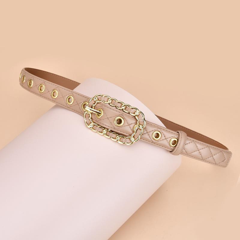 Belt, Jeans Trim Strap, Genuine Cowhide Fashionable Women's Pin Buckle Round Eye Hollow Nail Strap