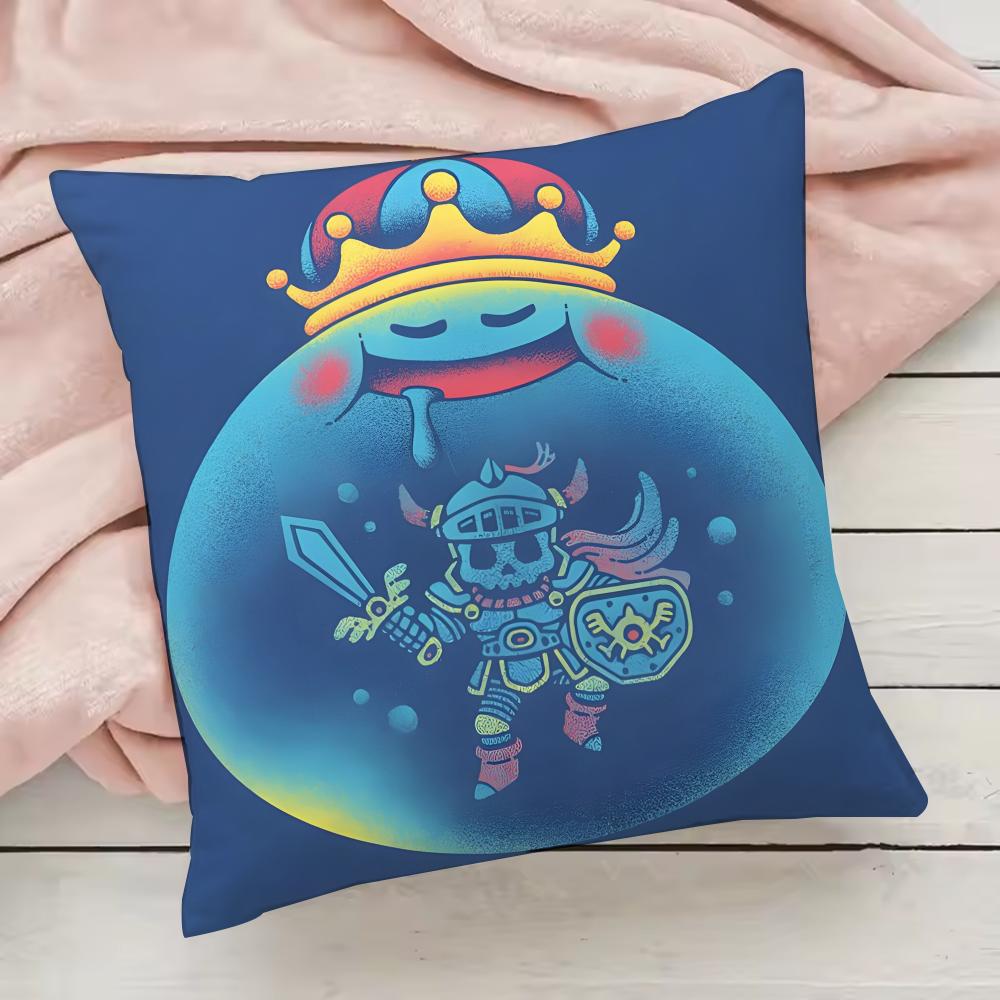 D-Dragon Quest Slime Pillow Case Pillowcase Anti-dustmite Pillow Invisible zipper silky short plush Sofa cushion cover 16x16Inch
