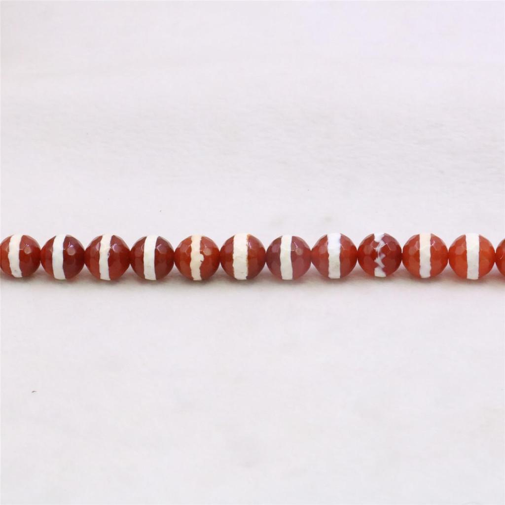 10mm Round Faceted Red Horizontal White Bar Agates Onyx Loose Beads Women Girls DIY Accessory Jewelry Making Design