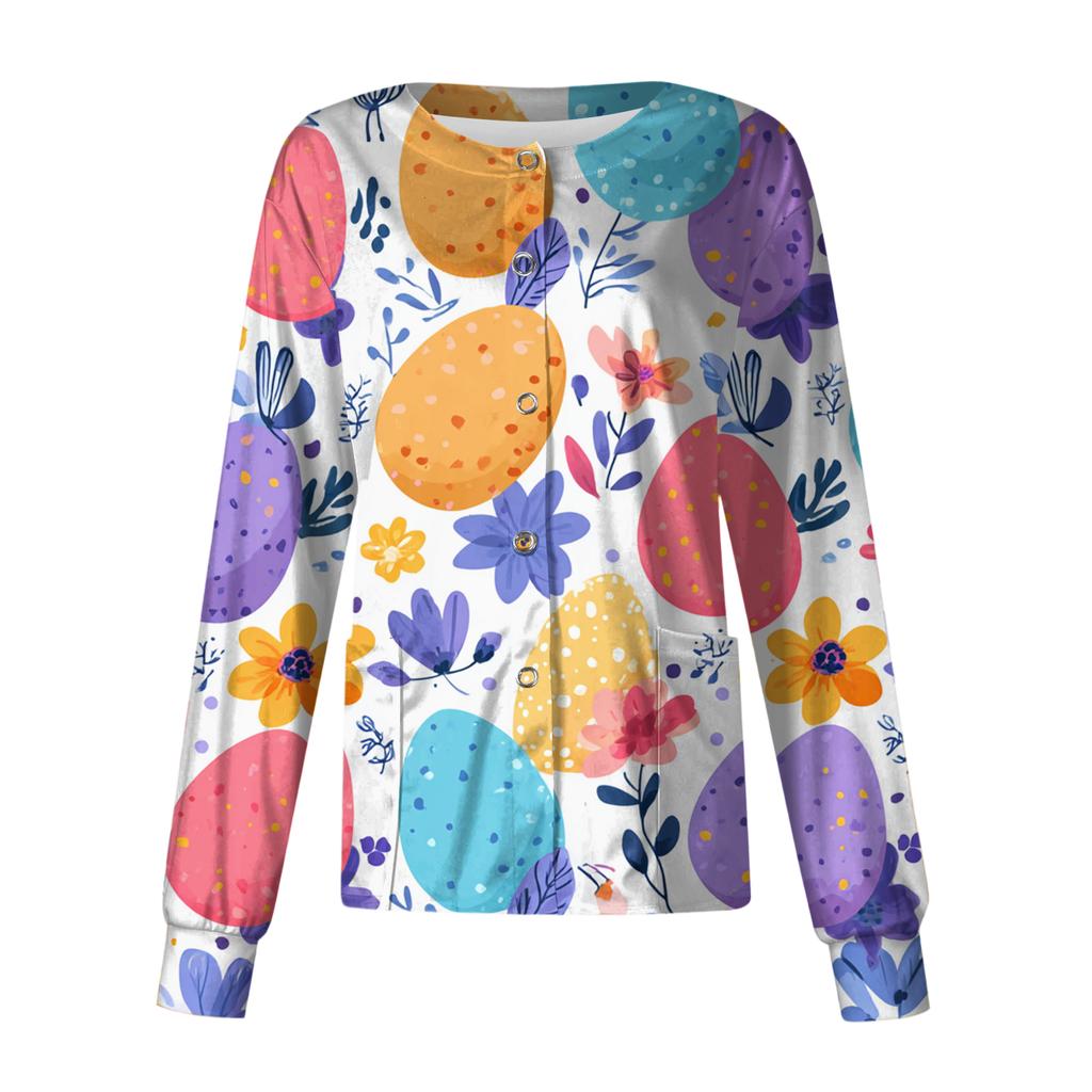 Women's Casual Long-sleeved Single-breasted Printed Protective Clothing Cardigan Top