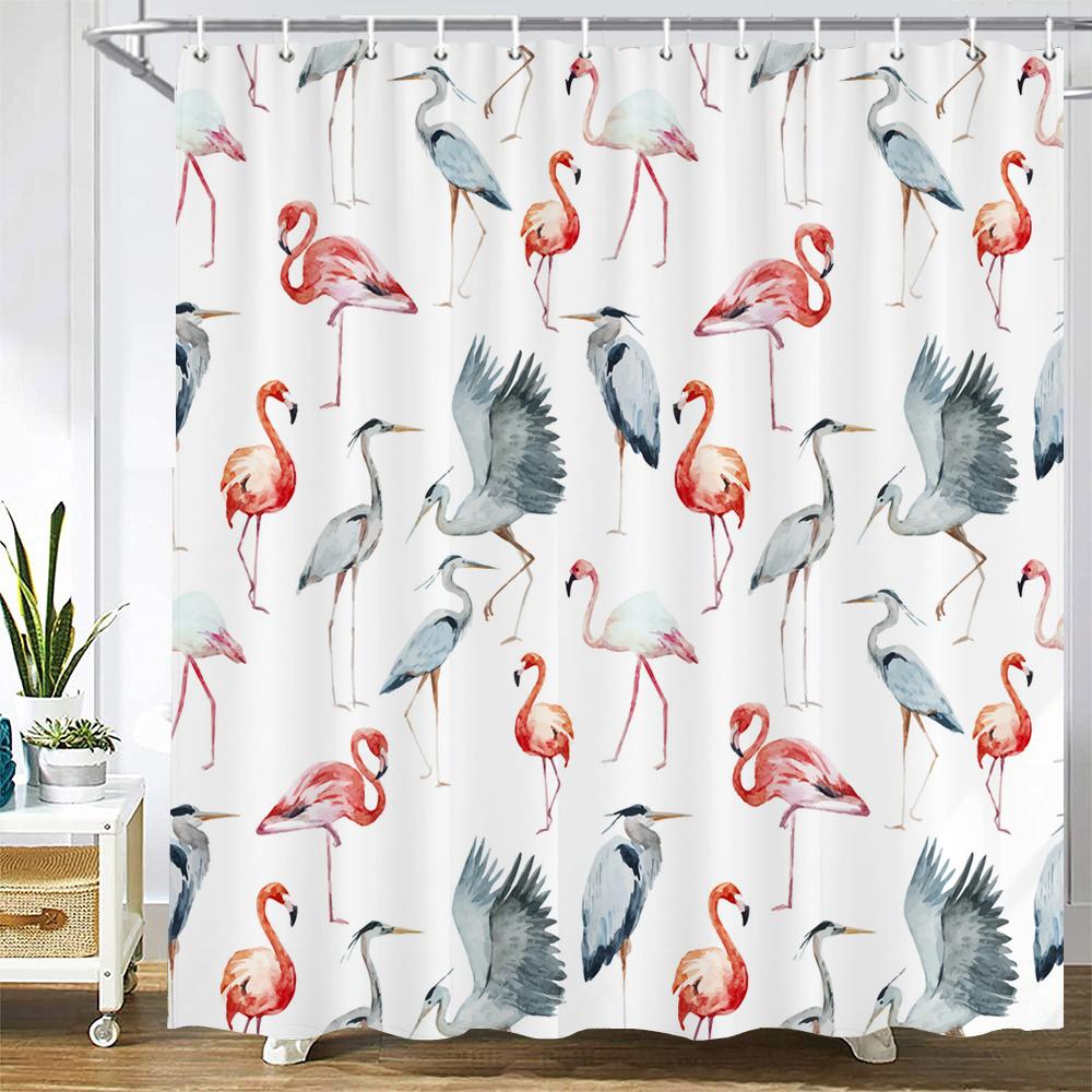 Waterproof Bathroom Shower Curtains Flamingo Polyester Bath Curtain Flower Leaves Plant Bath Screen Printed Curtain Home Decor