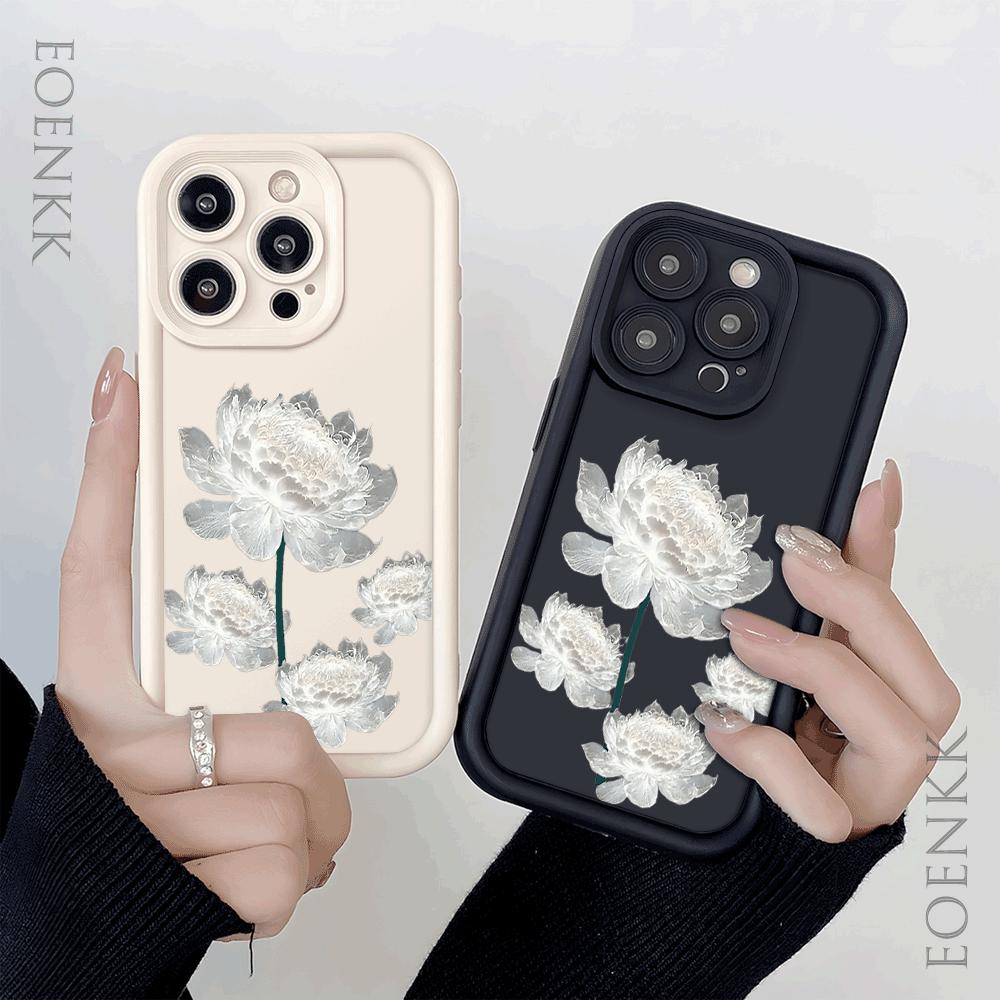 White Lotus Flower Silicone Case for iPhone 16 15 14 13 12 11 Pro Max XS XR X Anti-Scratch, Shockproof, Trendy Protective Cover