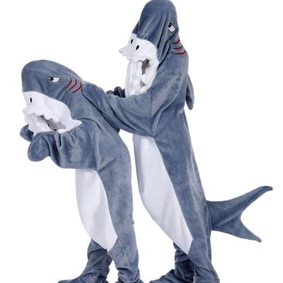 Cartoon Sand Sculpture Shark Sleeping Bag Jumpsuit Dinosaur Pajamas Flannel Shark Home Suit Adult Shark Super Soft