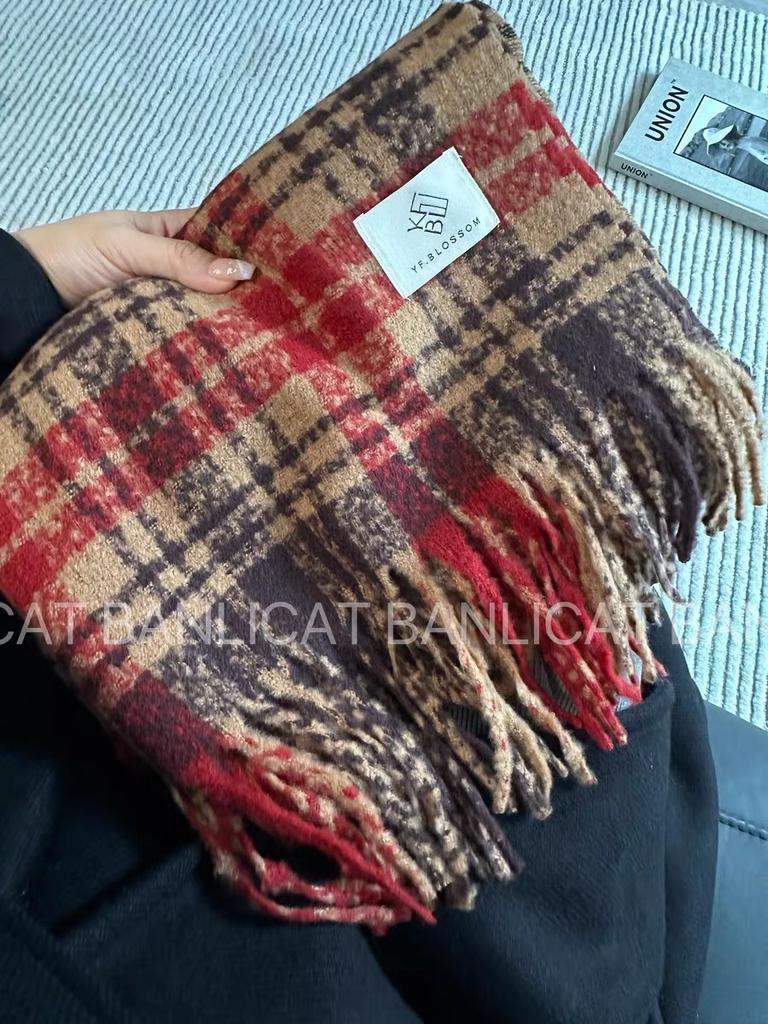 Taro Purple Plaid Scarf Women's Winter Explosion High-end New Korean Versatile Soft Waxy Warm Scarf Tide