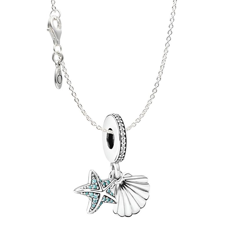 Pandora Starfish Shell 925 Silver Necklace Women s ZT10951 серебряный