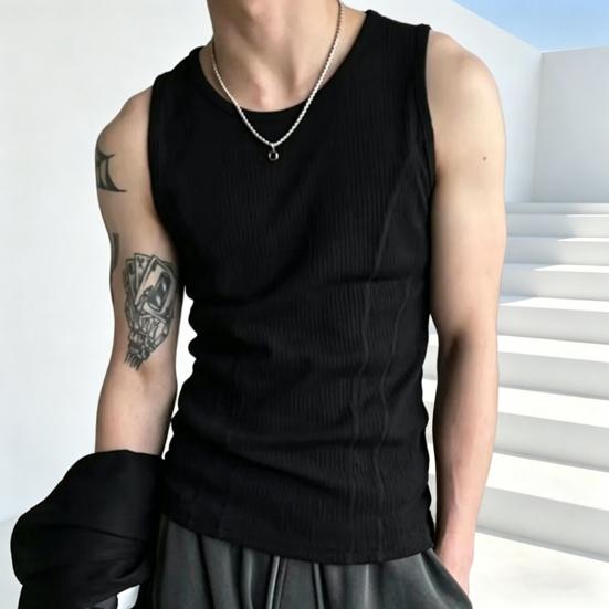 Men Ribbed Tank Top Summer Sleeveless T-Shirt Solid Color Workout Tank Top for Gym Outdoor Sports Street Beach