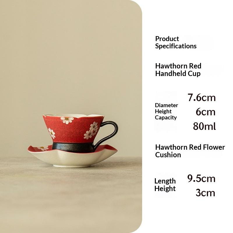 

Hawthorn Red Hand-painted Tea & Coffee Cup Underglaze Daisy Coffee Mug with Saucer Ceramic Tea Cup 200ml