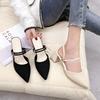 Pointed Head Bag Head Medium Heel Thick Heel Cool Slippers Half Drag Sandals Women's Summer 20 New Cloth Outer Wear