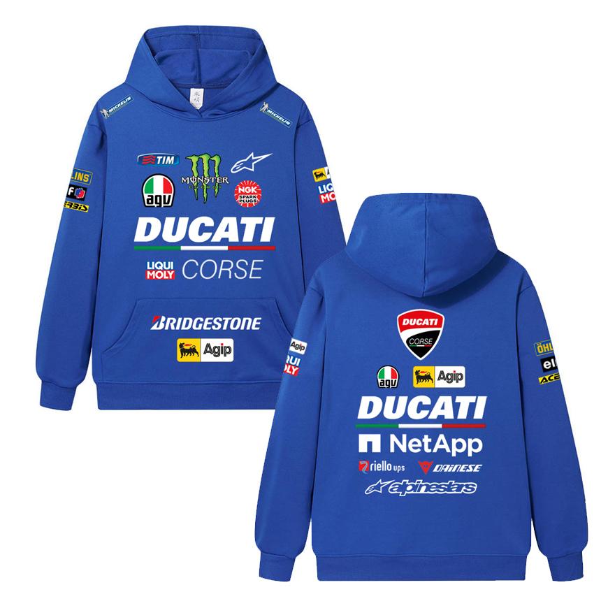 Ducati Felpa Corse MotoGP Racing, Unisex Oversize Streetwear Pullover con Stampa Completa Logo Sponsor