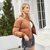 Winter Short Cotton Jacket Women's Long Sleeved High Neck Warm Jacket Loose Casual Bread Jacket Solid Color Punk Jacket Down Jacket