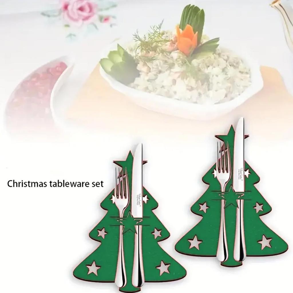 12pcs Christmas Tree Cutlery, Felts Fork Spoon Bag Set, Christmas Table Decoration Cutlery Bag, Christmas Theme Decorations