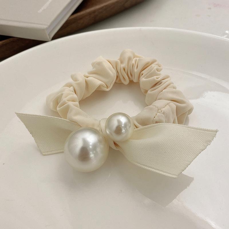 Hair ring French retro satin large intestine ring adult temperament hair accessories simple Joker Pearl balls hair rope.
