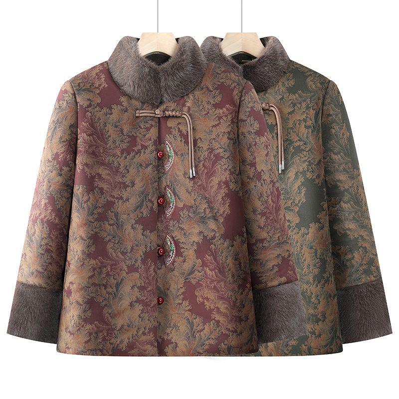Grandma's Winter Cotton Coat: Women's Thick Velvet-Lined Outerwear for Elderly Ladies