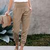 Women Pants Solid Color Ankle Tied Autumn Winter Elastic Waist Side Pockets Trousers Streetwear