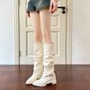 White Pile Boots European and American Spice Girls Belt Buckle Pants Long Boots Women's Tall Knight Boots Pointed High Heel Long Boots