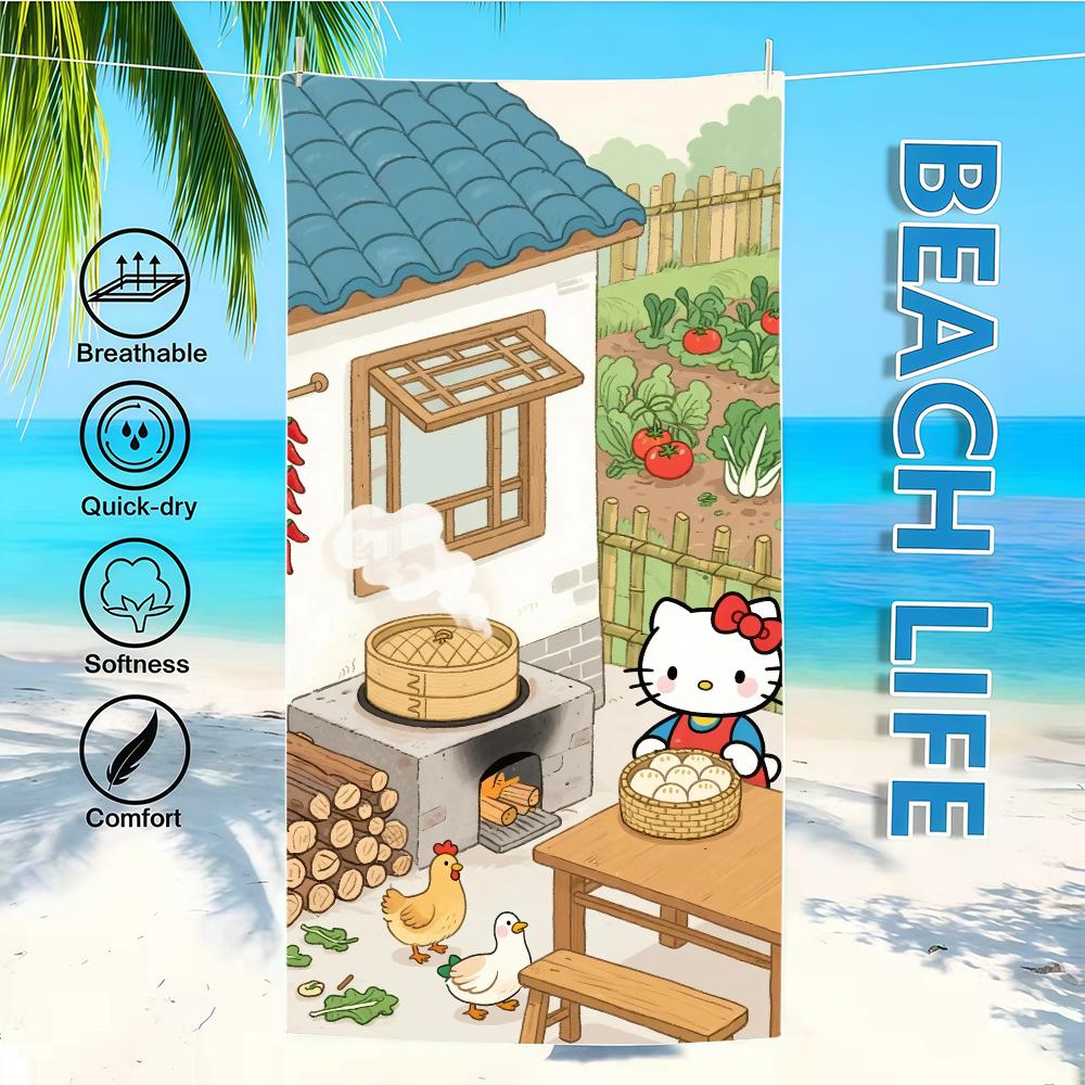 

Towel Textile H-HelloS Bathrobe Beach Farmhouse Quick-Drying Lightweight K-KittyS Portable Camping SRO Swim Pool Travel W30*H60(CM)