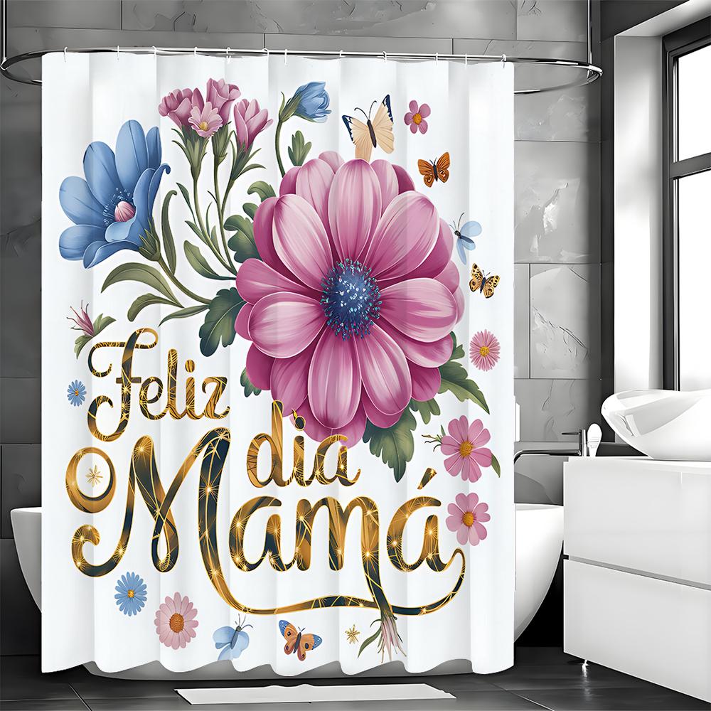 Glad Mors dag Färgglad Floral Botanisk Duschdraperi, Badrum Dekorativt Duschdraperi, Vattentätt Duschdraperi med