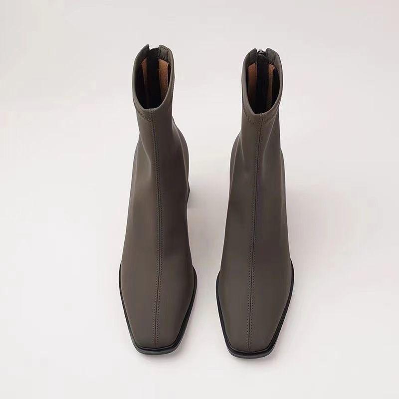 2025 Осінньо-зимові ботильйони на товстому підборі з квадратним носком - Французька м'яка шкіра, Універсальні високі підбори для жінок