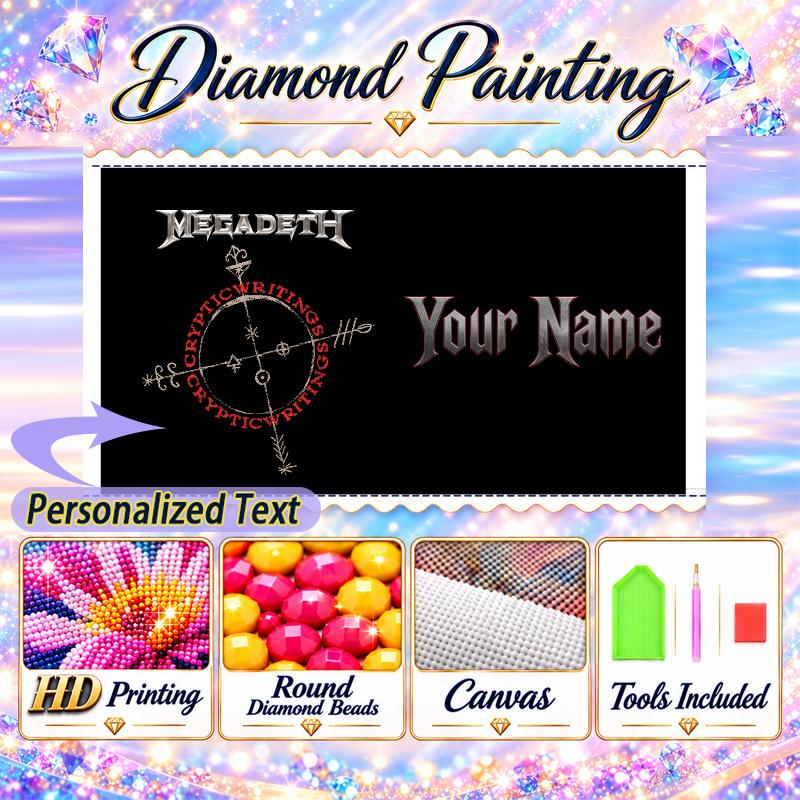 Megadeth 5D DIY Diamond Painting Custom Name Text, Full Drill Rhinestone Mosaic Art Home Gift