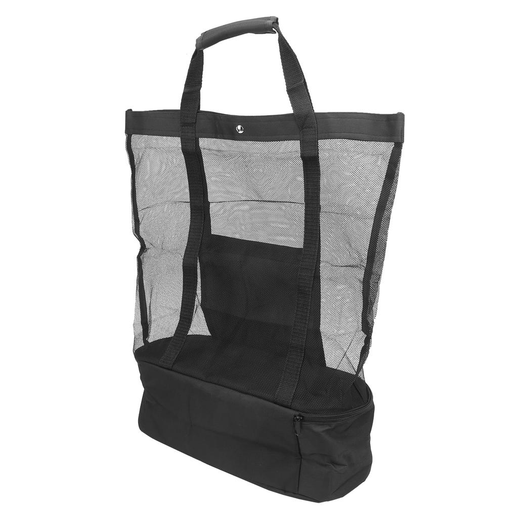 Camping Beach Mesh Tote Bag with Detachable Cooler Bag Multifunctional Packing OrganizerBlack