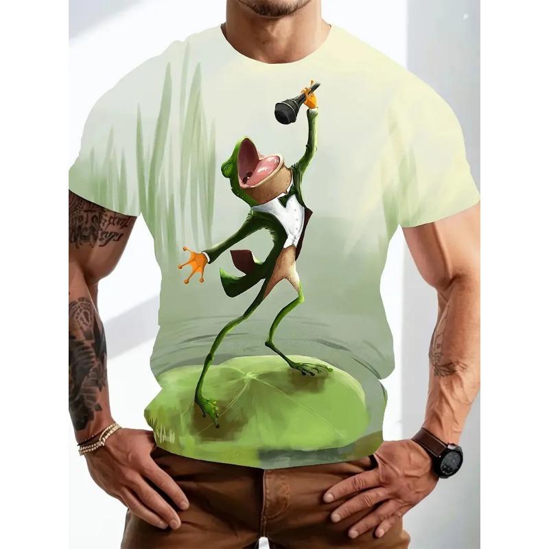 Summer Round Neck 3D Fun Cartoon Patterns Print Top Fashionable Casual Short Sleeved Men's T-shirts