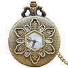 Vintage Hollowed-Out Clamshell Bronze Flower Carved Necklace Quartz Pocket Watch Fashion Jewelry Gift