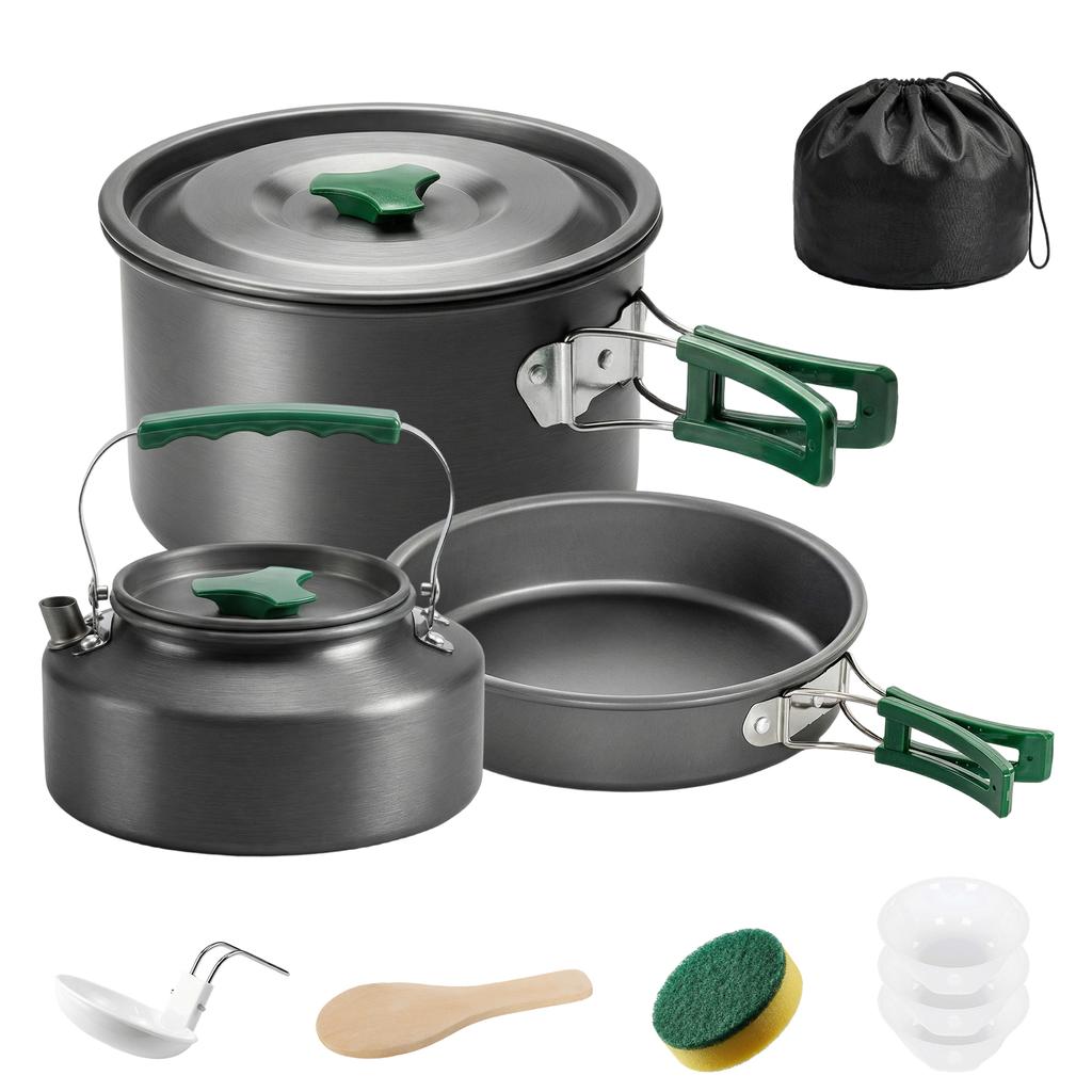 Camping Cookware Set, 11-Piece, Grey