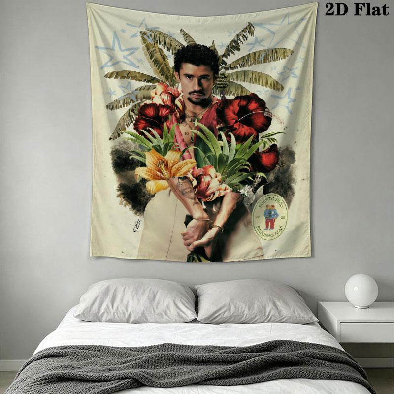 Bad Bunny Flow Wall Hanging Printed Fabric Blanket Decorative Tapestries for Bedroom Living Room Home Decor